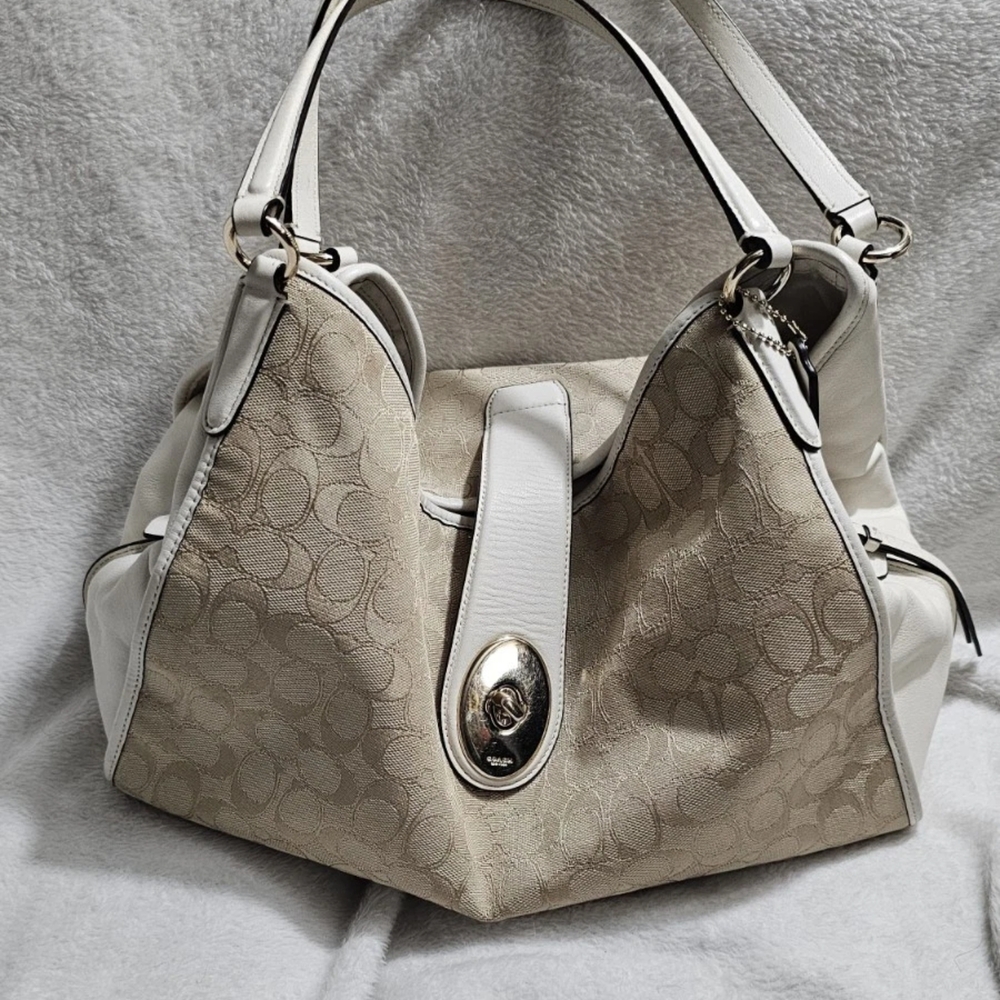 Coach Tan And White Leather Handbag